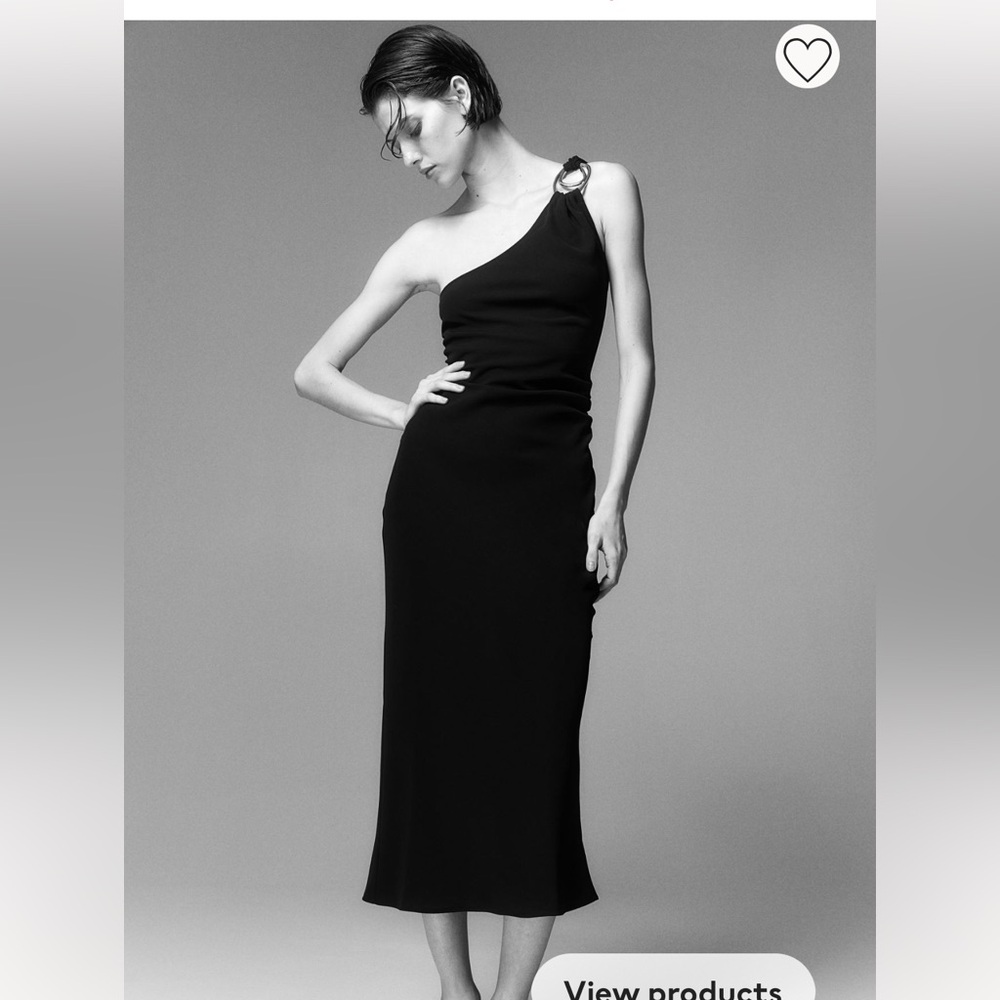 Black dress Fitted, one-shoulder, calf-length dress.